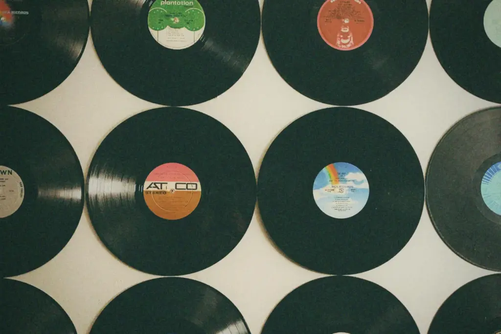 Wall of vinyl records