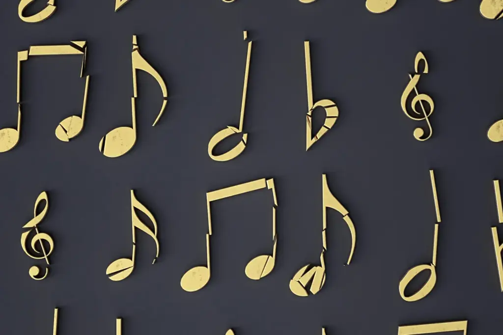 Gold music notes on a dark background