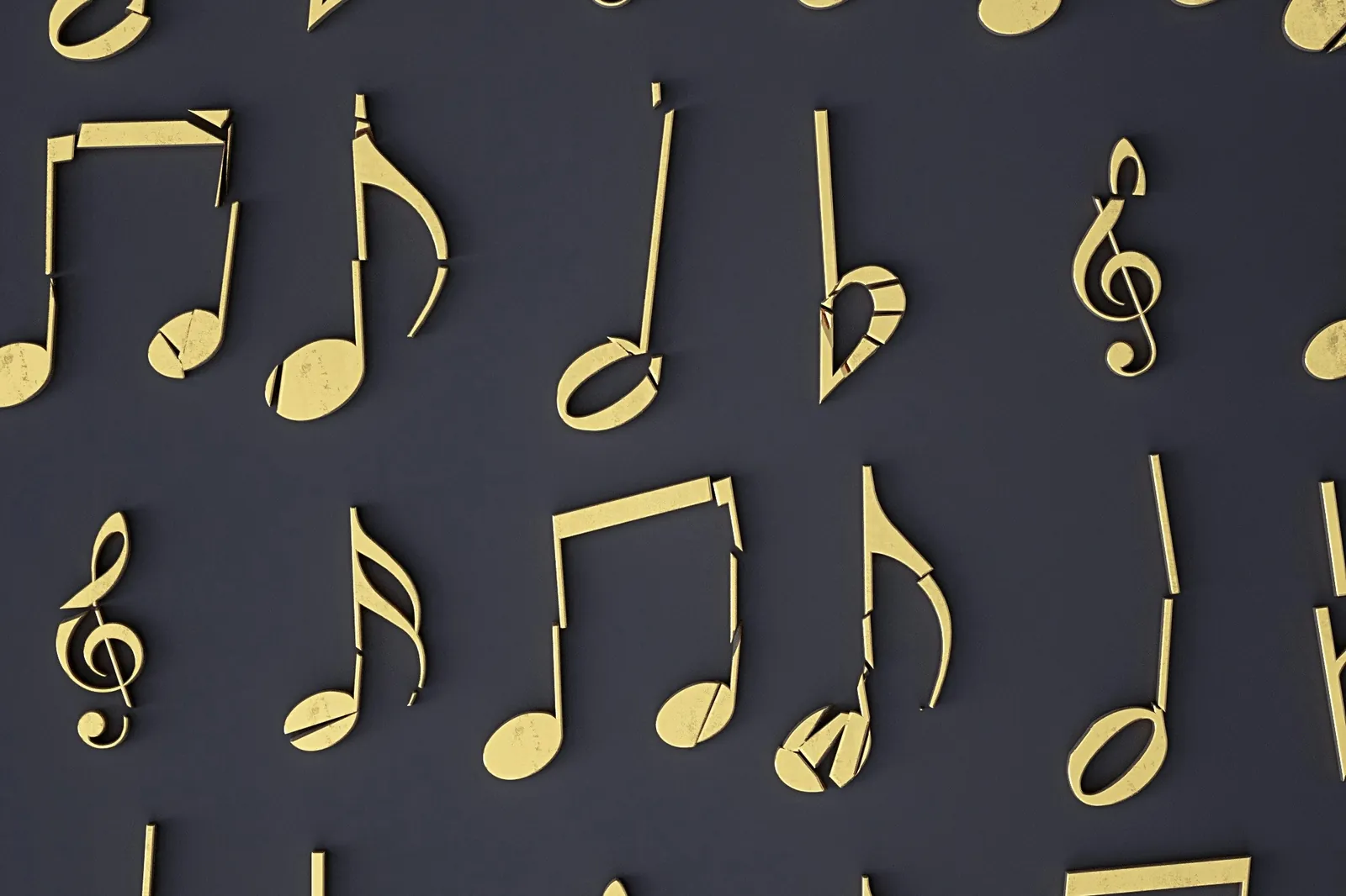 Gold music notes on a dark background