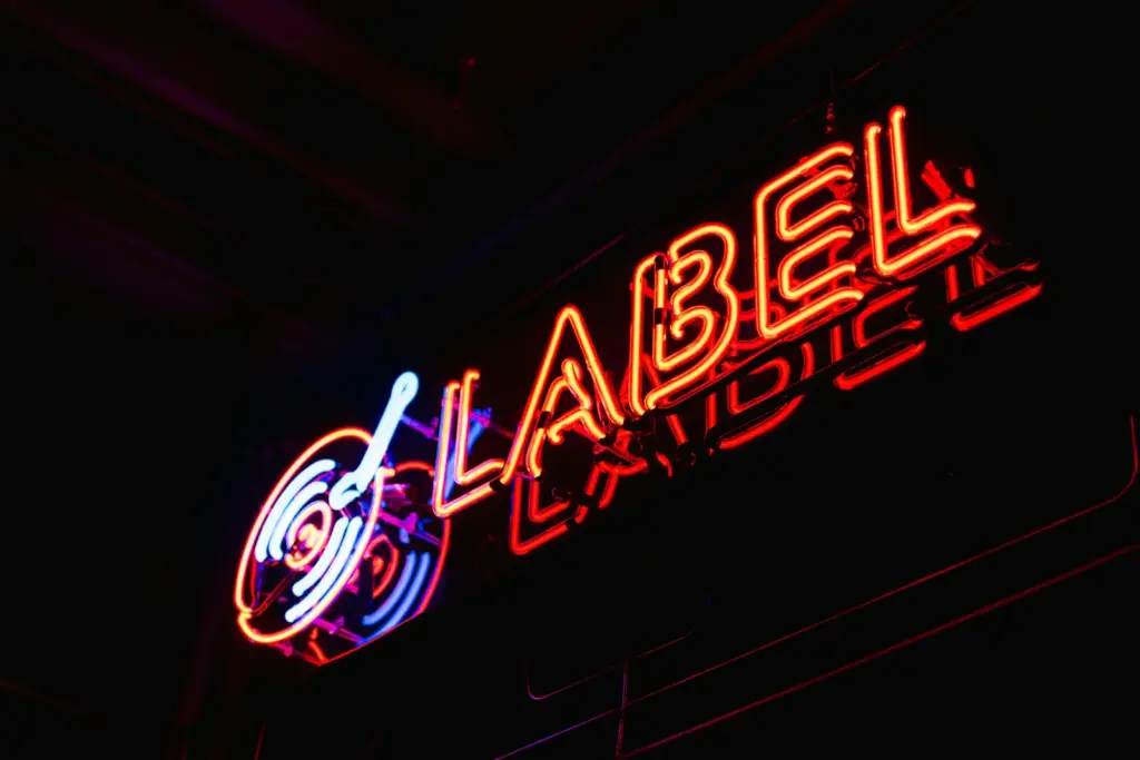 Neon record label sign