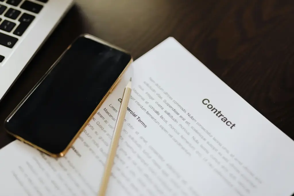 Entertainment contract with pen ready for signature